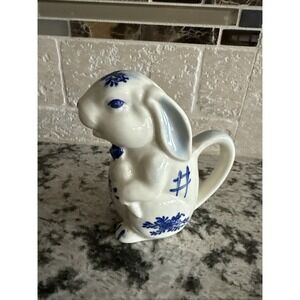 White and Blue Bunny Ceramic Pitcher - Decorative Dinnerware